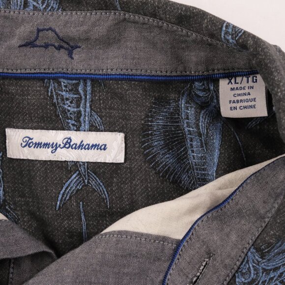 Tommy Bahama Short Sleeve Marlin Bar Hawaiian Silk Button Shirt Men's XL Gray - Picture 3 of 7